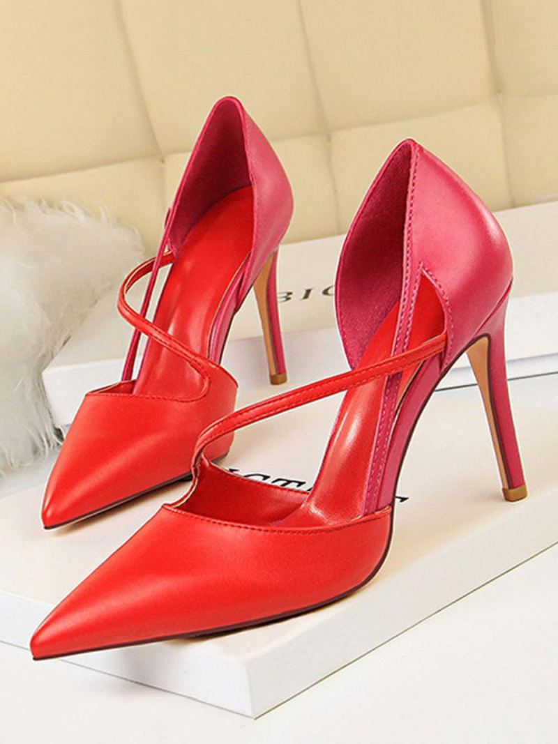 Naakt Hoge Hakken Dames Stiletto Pumps Met Puntige Neus Bandjes - Rood