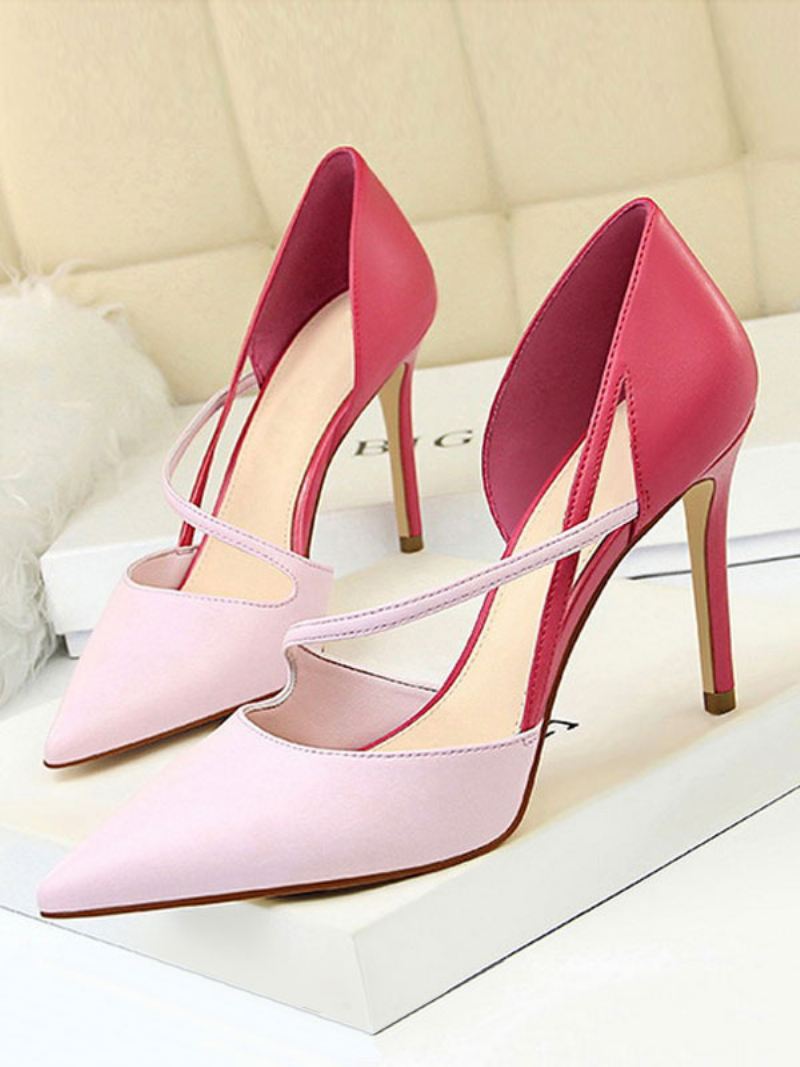 Naakt Hoge Hakken Dames Stiletto Pumps Met Puntige Neus Bandjes - Roze