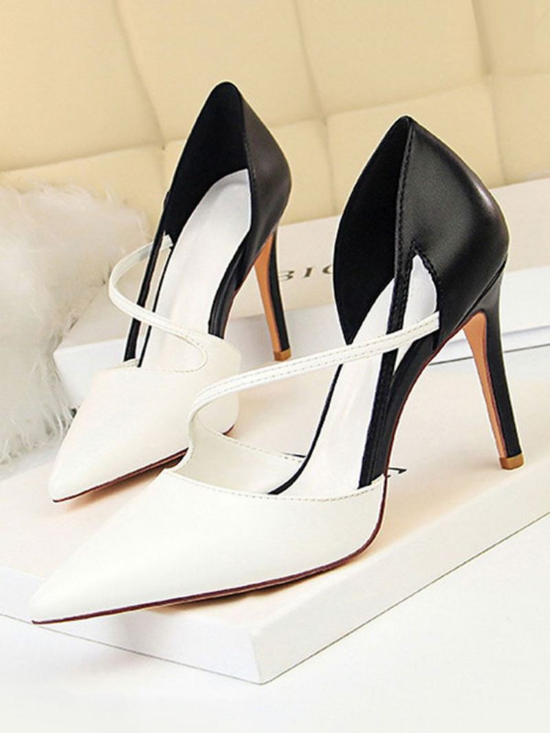 Naakt Hoge Hakken Dames Stiletto Pumps Met Puntige Neus Bandjes - Wit