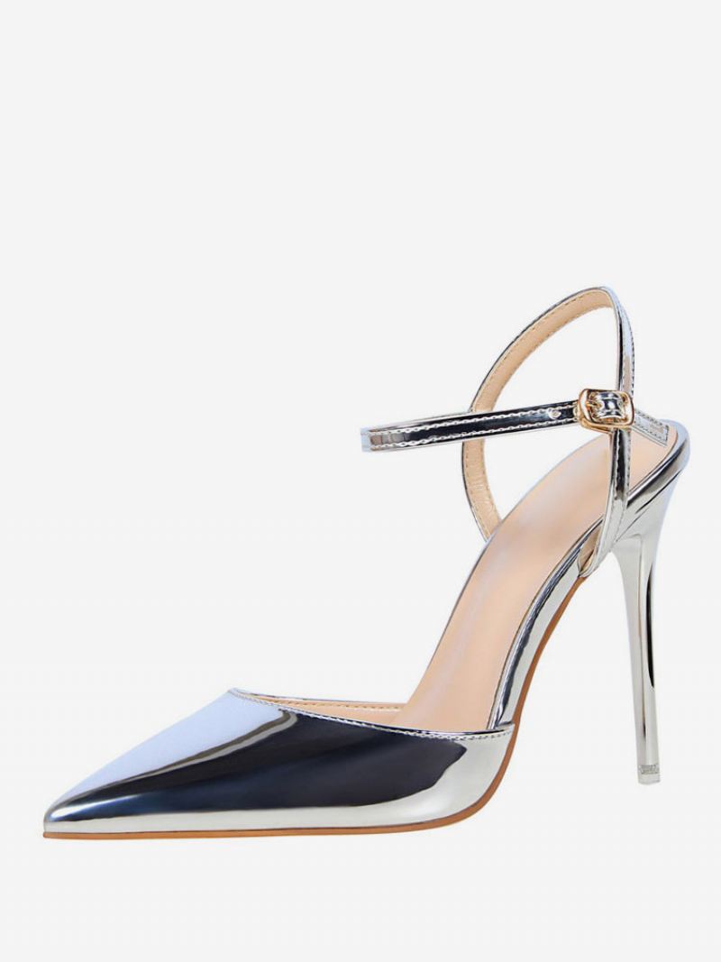 Nude Hoge Hakken Slingback Pumps Met Puntige Neus Dames - Zilver