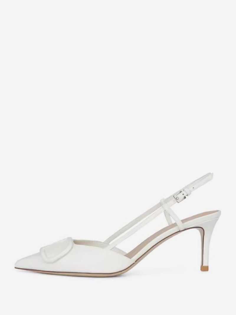 Nude Slingback Hakken Damespumps Met Puntige Neus Middelhoge Hak - Wit