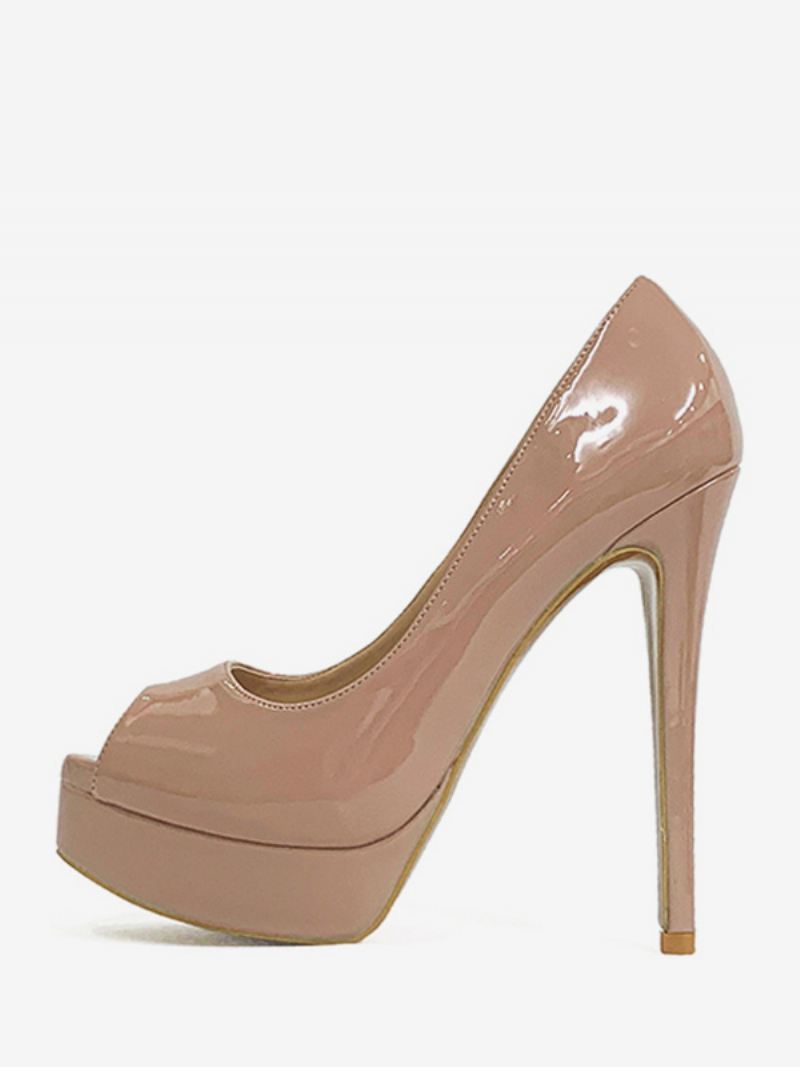 Peep Toe Hakken Platform Instapper Sexy Pumps Dames - Huidskleur