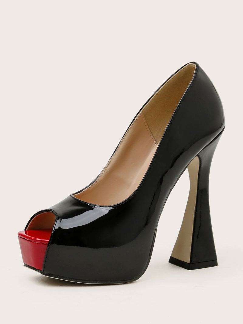 Peep Toe Platform-pumps Met Dikke Hak Dames Zwart