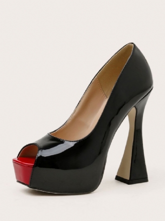 Peep Toe Platform-pumps Met Dikke Hak Dames Zwart