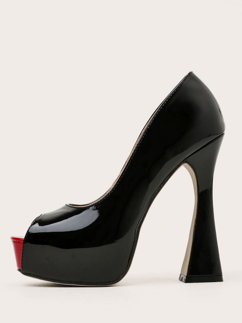 Peep Toe Platform-pumps Met Dikke Hak Dames Zwart - Zwart