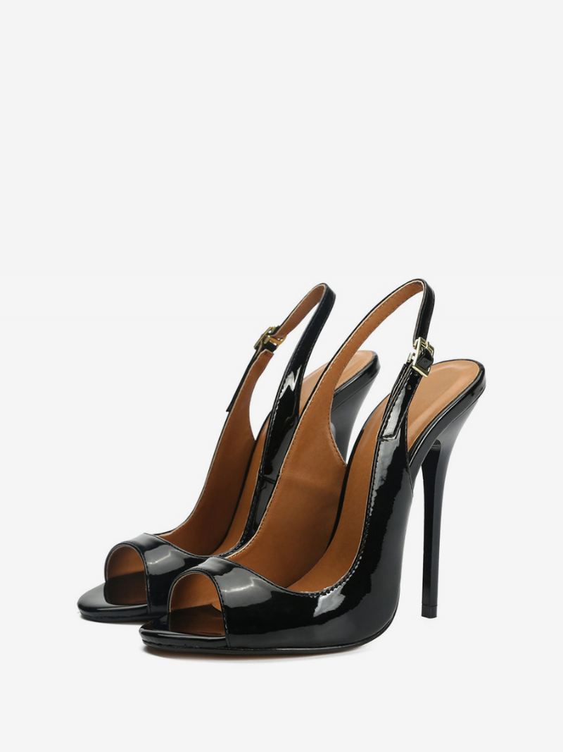 Peep Toe Slingback Heel-pumps Dames Zwart