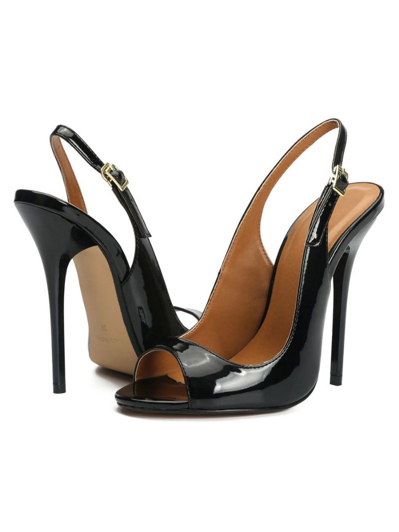 Peep Toe Slingback Heel-pumps Dames Zwart - Zwart