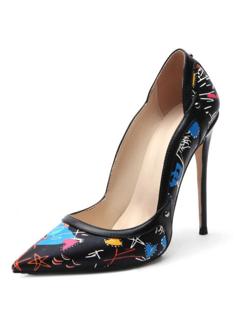 Pumps Met Hoge Hakken Puntige Neus Bloemen Dames - Zwart