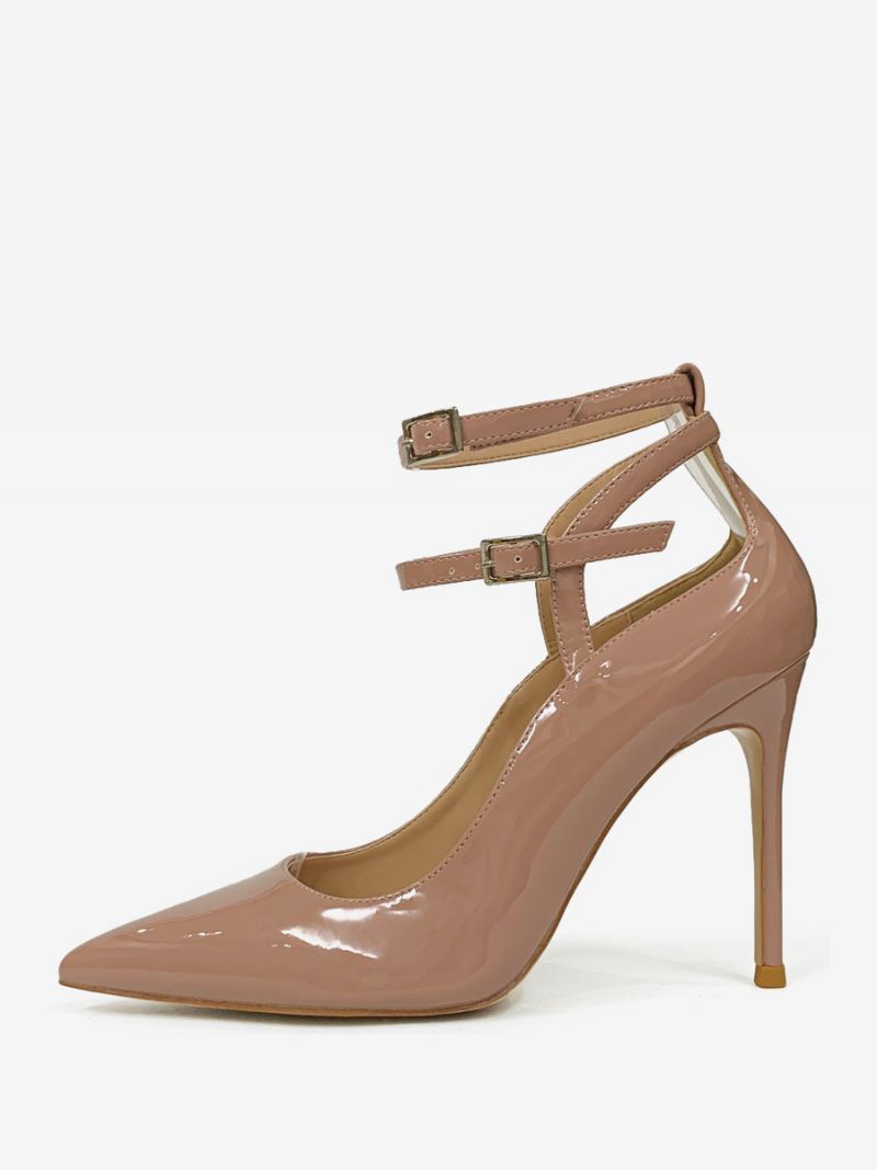 Pumps Met Hoge Hakken Puntige Neus Gesp Enkelbandje Dames - Camel