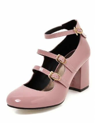 Roze Mid Hakken Ronde Neus Enkelband Mary Jane Schoenen Vrouwen Vintage