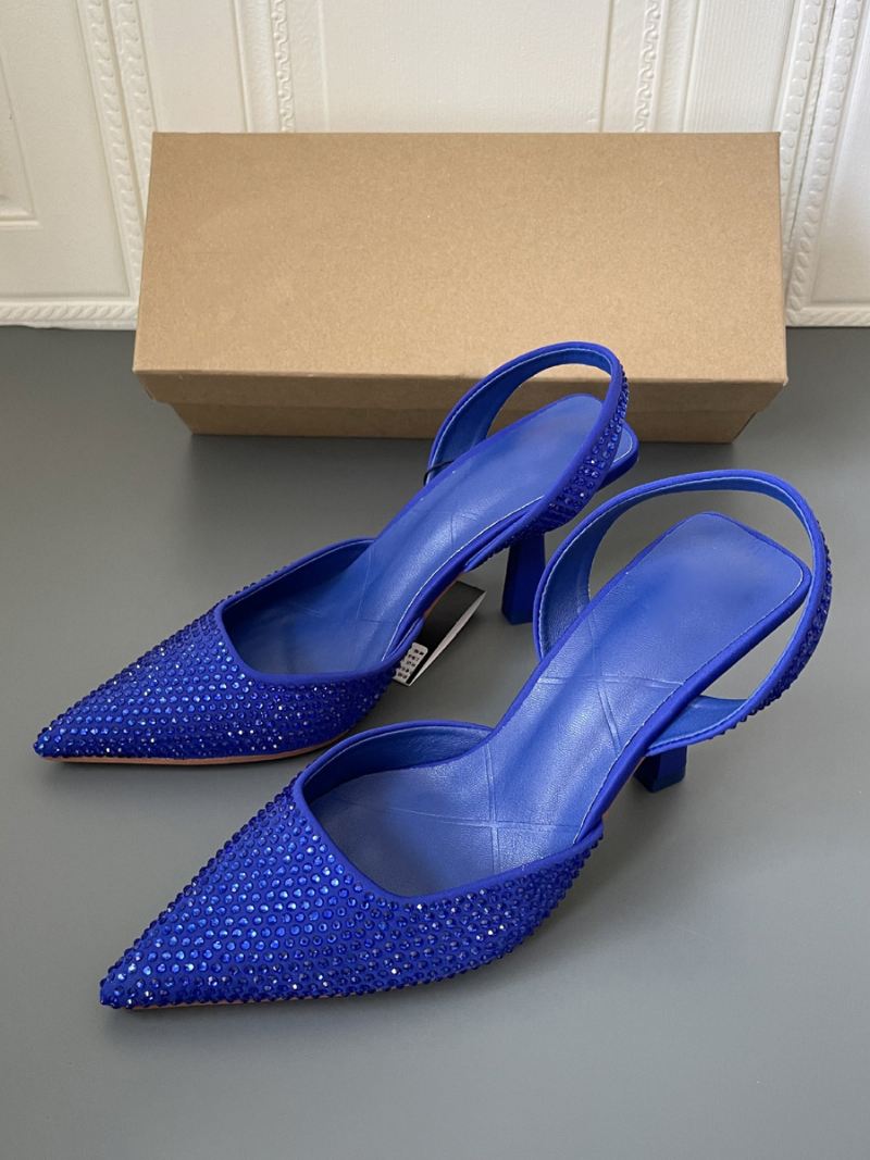 Slingback-hakken Dames Strass-naaldhak Blauwe Pumps Pu-leer