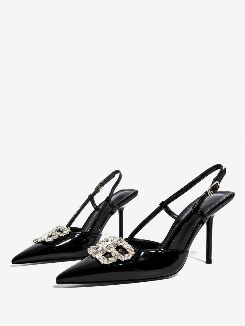 Slingback-pumps Dames Zwarte Strass-feestschoenen Met Stilettohak