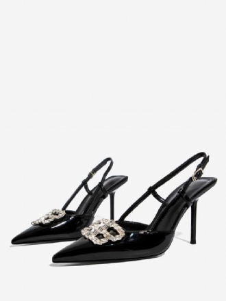 Slingback-pumps Dames Zwarte Strass-feestschoenen Met Stilettohak