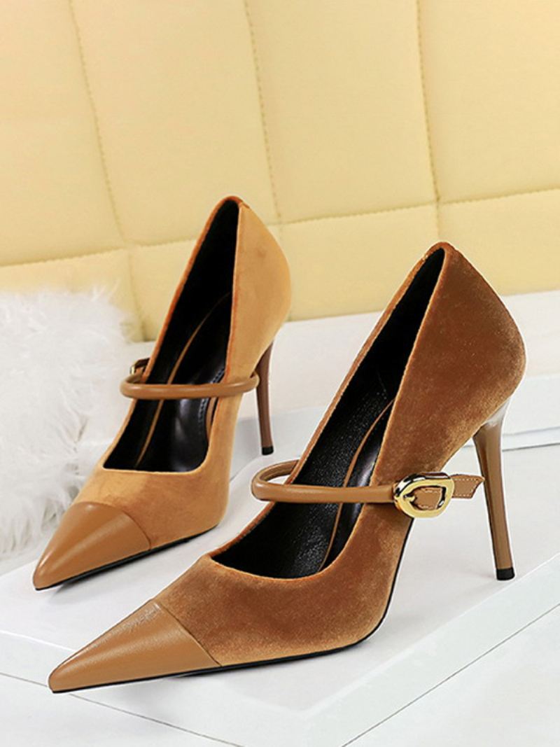 Suède Leren Pumps Met Hoge Hakken Stilettohak - Camel