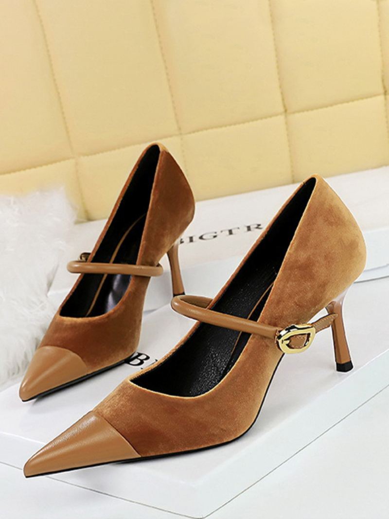 Suède Leren Pumps Met Hoge Hakken Stilettohak - Camel