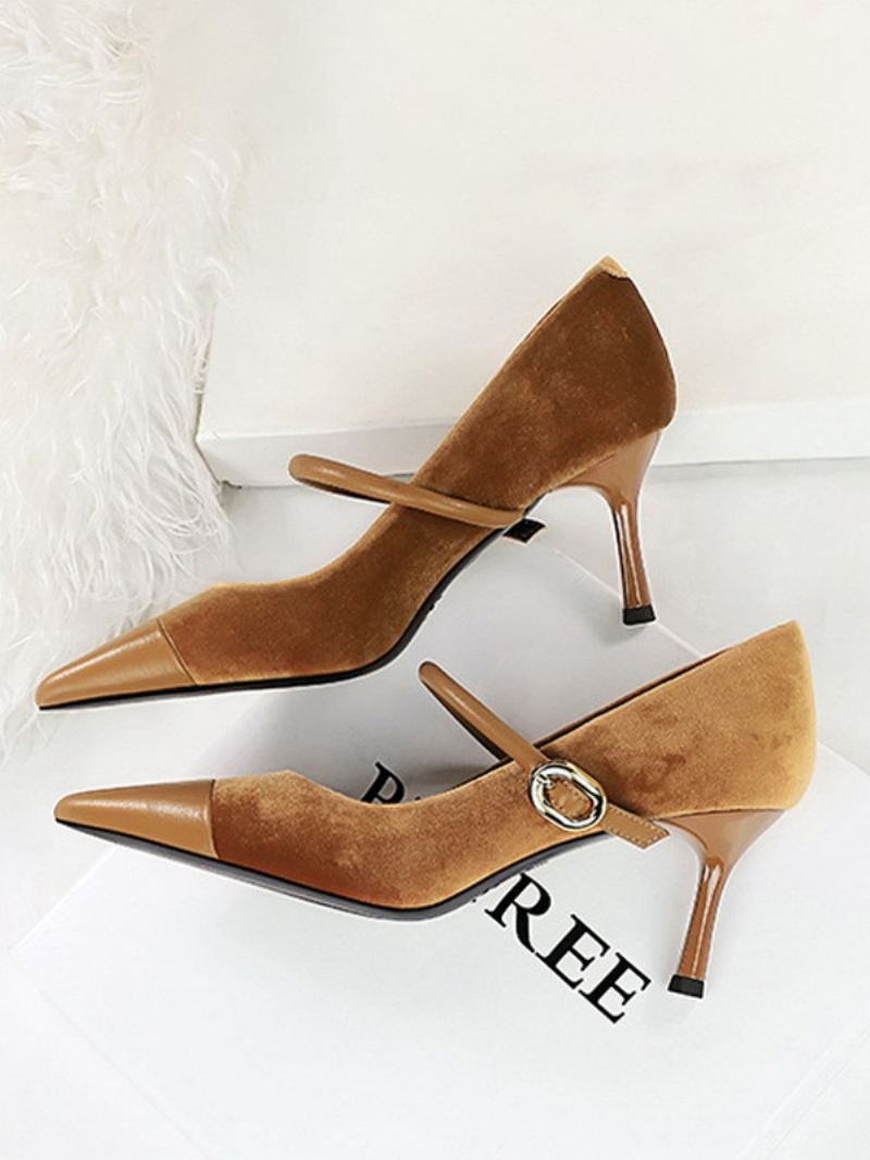 Suède Leren Pumps Met Hoge Hakken Stilettohak - Camel