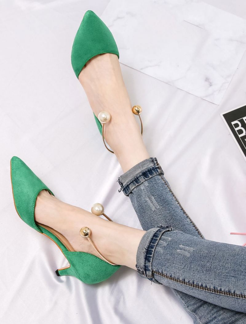 Turquoise Kitten Heel D'orsay Pumps Met Parels Dames - Groen