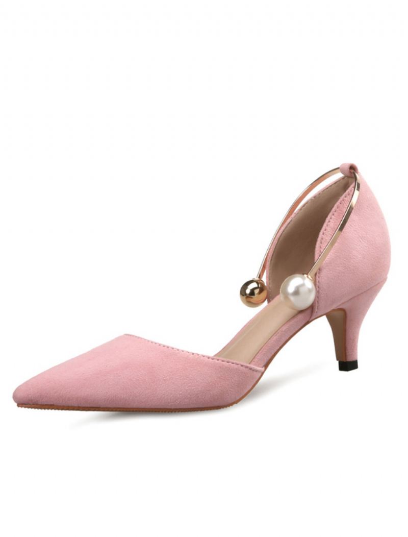 Turquoise Kitten Heel D'orsay Pumps Met Parels Dames - Roze