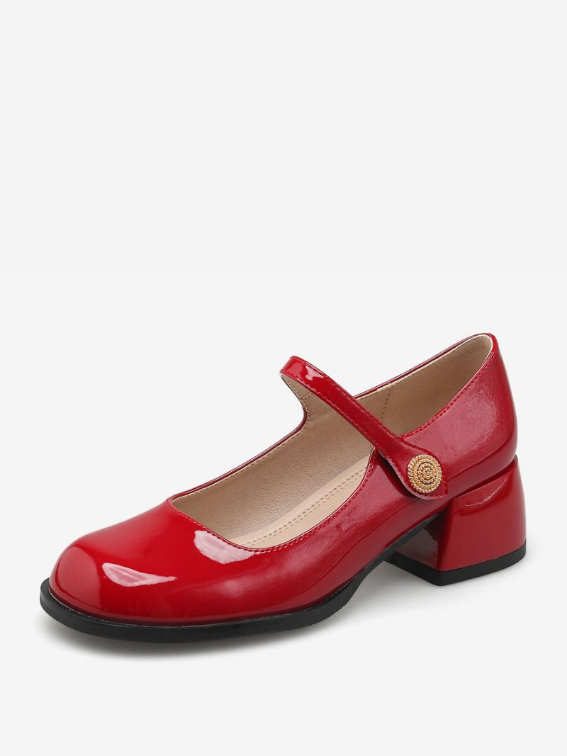 Vintage Damesschoenen Zwart Lakleer Ronde Neus - Rood