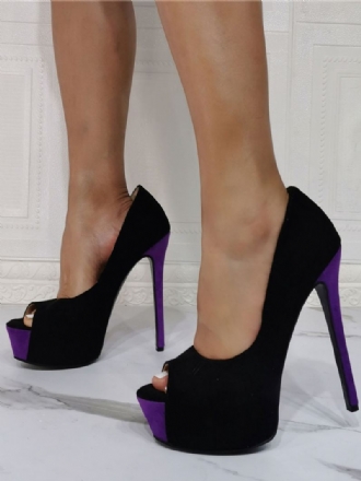 Vrouwen Sexy Hoge Hakken Zwarte Peep Toe Naaldhak Micro Suède