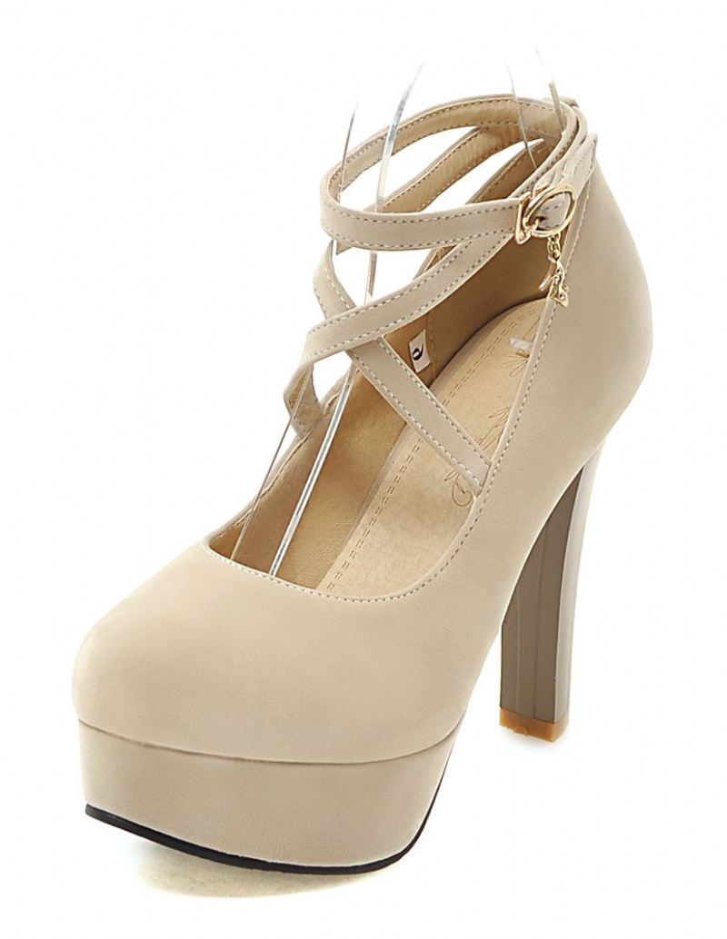 Vrouwen Suede Sexy Platform Schoenen Ronde Neus Kriskras Chunky Prom Heel Pumps - Lichtgeel