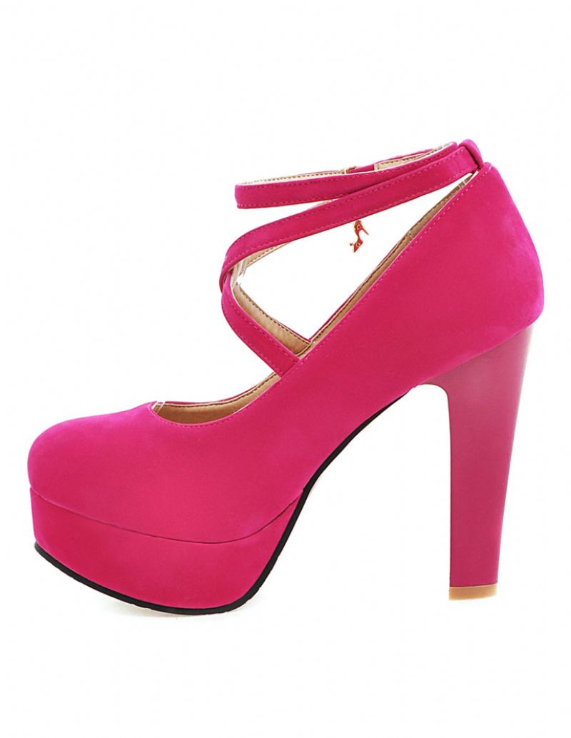 Vrouwen Suede Sexy Platform Schoenen Ronde Neus Kriskras Chunky Prom Heel Pumps - Rose