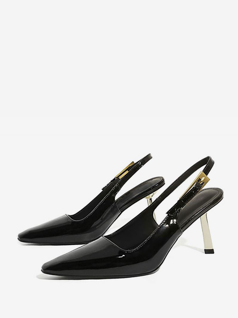 Zwarte Damesschoenen Met Puntige Neus Speciaal Gevormde Slingback-pumps Hoge Hak