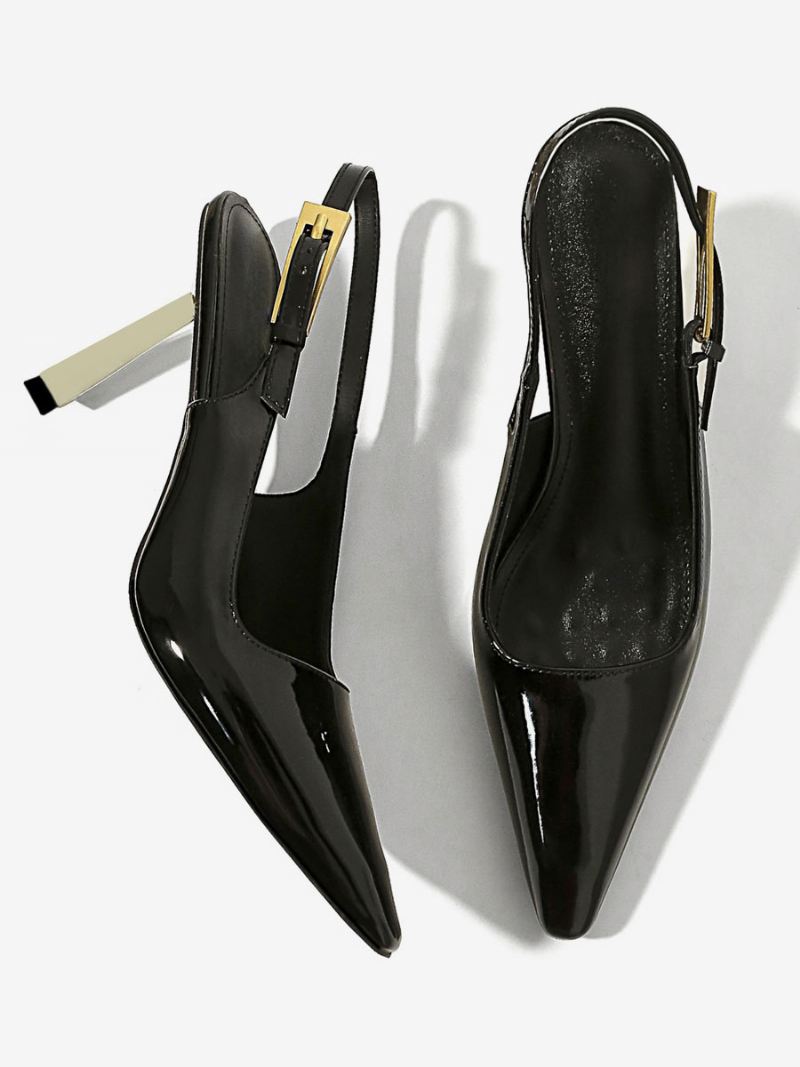 Zwarte Damesschoenen Met Puntige Neus Speciaal Gevormde Slingback-pumps Hoge Hak - Zwart