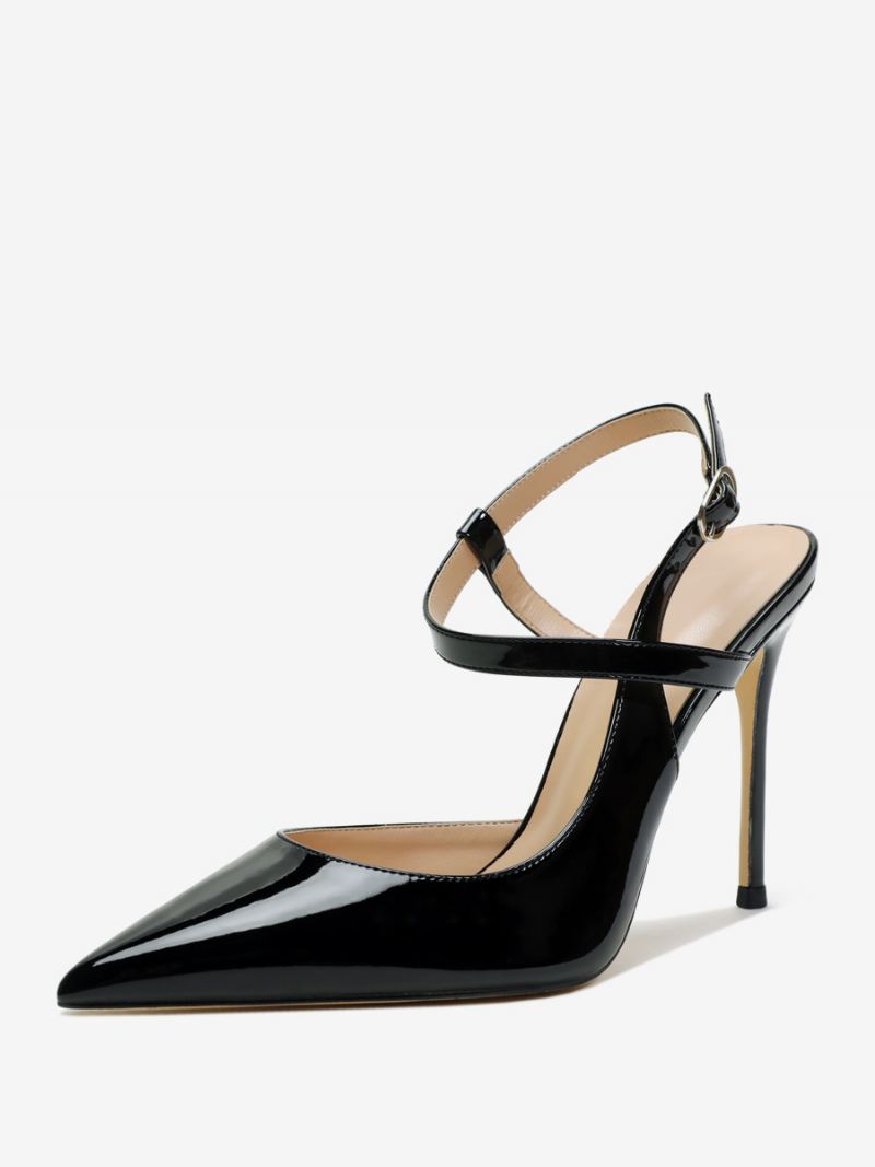 Zwarte Hakken Dames Puntige Neus Slingback Hoge Hakpompen