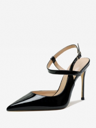 Zwarte Hakken Dames Puntige Neus Slingback Hoge Hakpompen