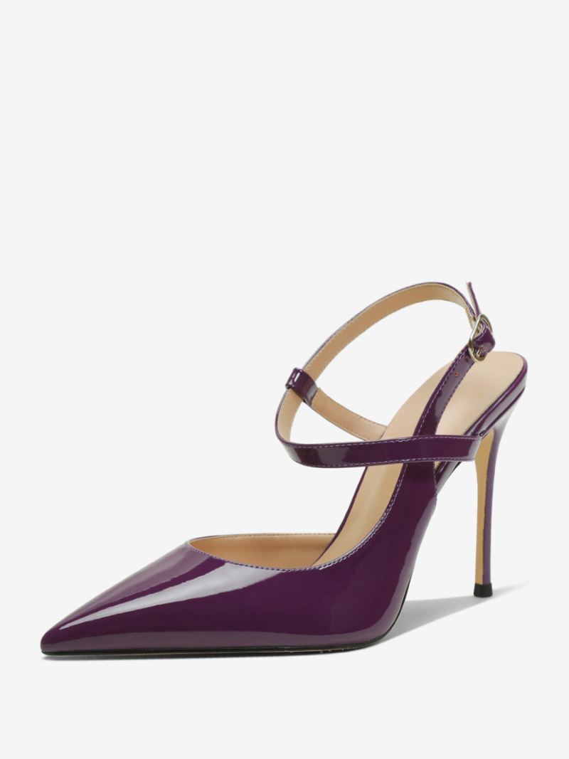 Zwarte Hakken Dames Puntige Neus Slingback Hoge Hakpompen - Paars