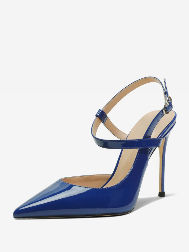 Zwarte Hakken Dames Puntige Neus Slingback Hoge Hakpompen - Blauw