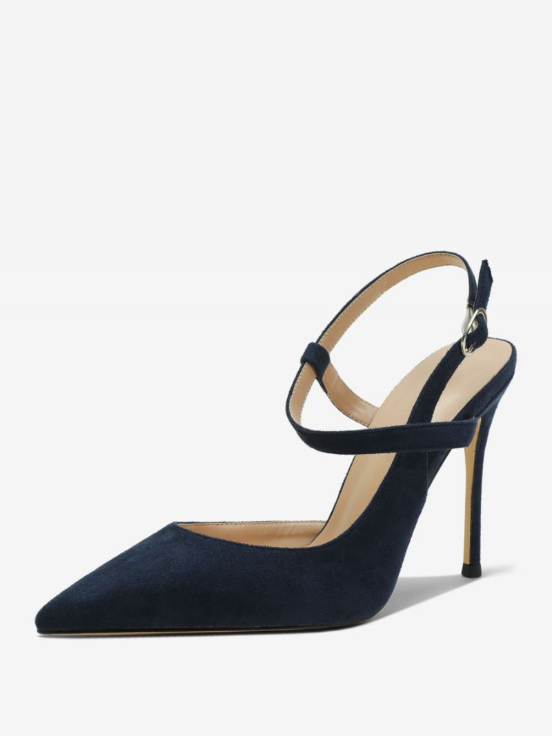 Zwarte Hakken Dames Puntige Neus Slingback Hoge Hakpompen - Diepblauw