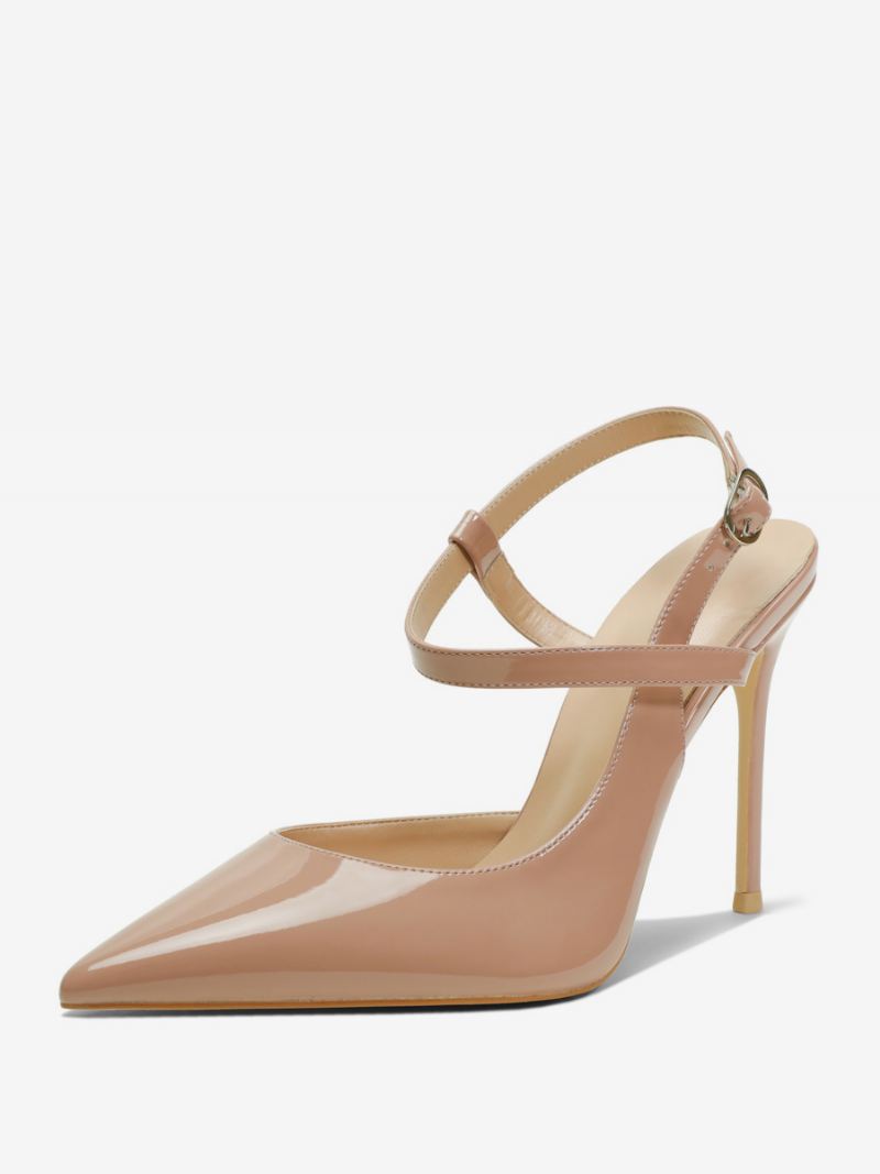 Zwarte Hakken Dames Puntige Neus Slingback Hoge Hakpompen - Vlees