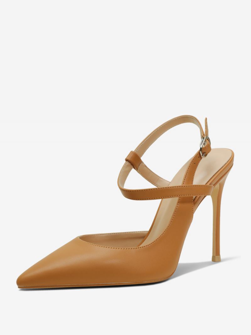 Zwarte Hakken Dames Puntige Neus Slingback Hoge Hakpompen - Camel