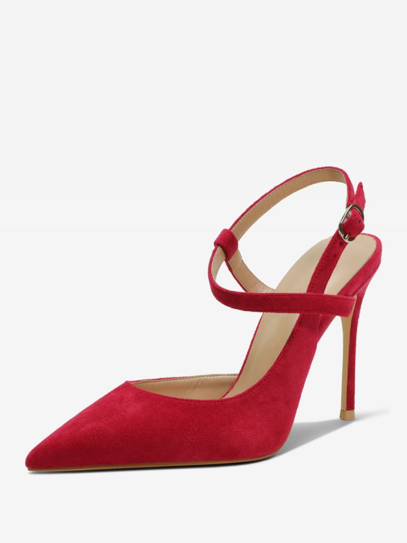 Zwarte Hakken Dames Puntige Neus Slingback Hoge Hakpompen - Tuurrood