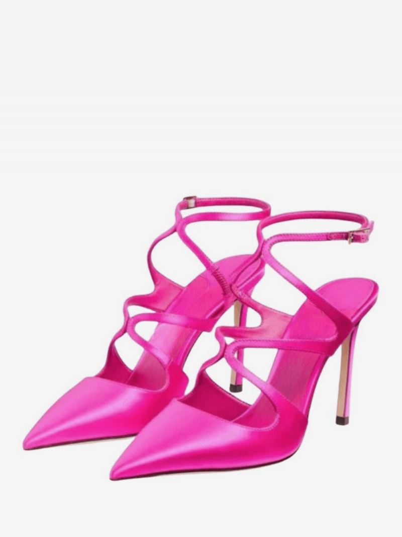 Zwarte Hoge Hakken Dames Puntige Neus Stilettohak Jurkpumps Met Bandjes - Rose