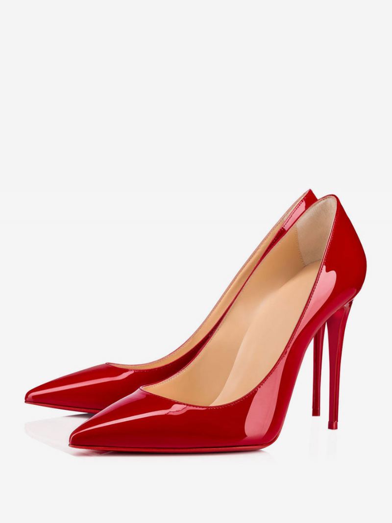 Zwarte Hoge Hakken Dames Puntschoen Stiletto Hak Pompen Kleding Schoenen - Rood