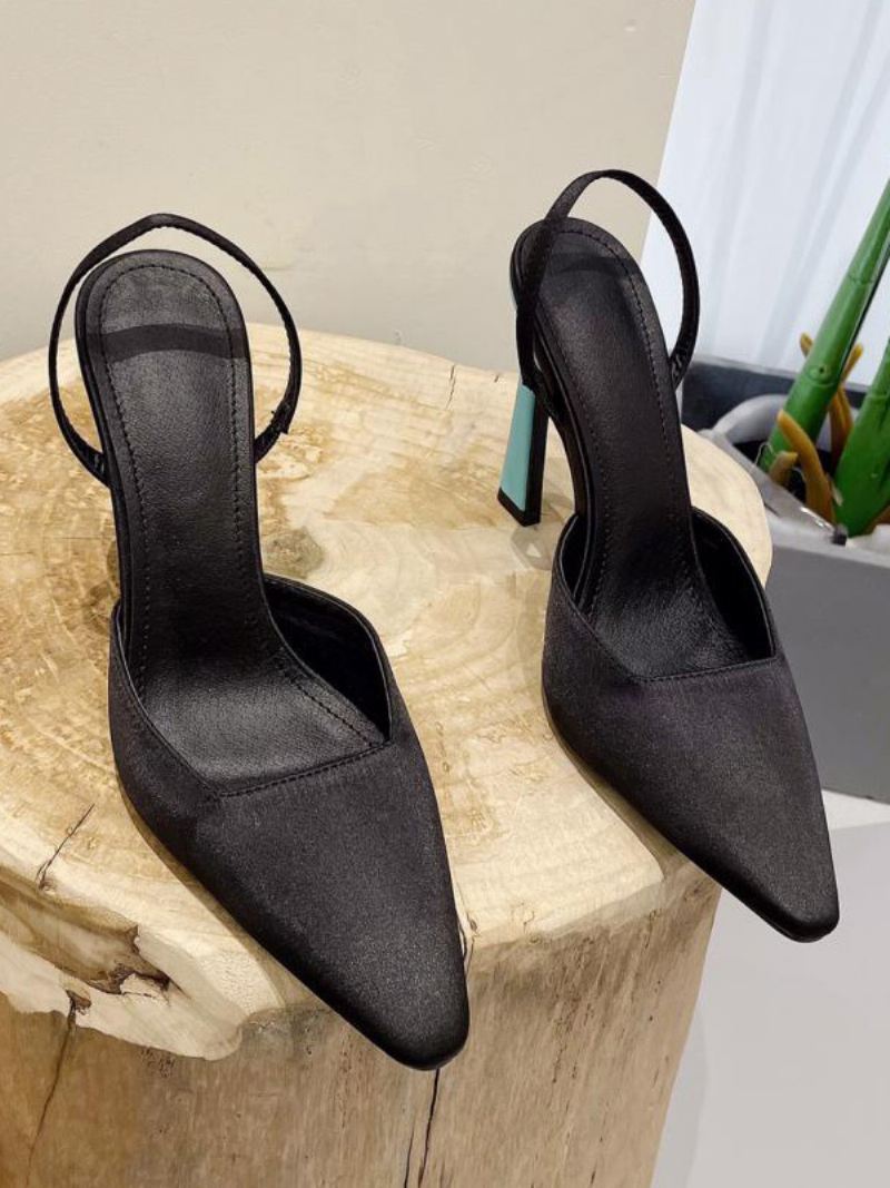 Zwarte Hoge Hakken Damespumps Met Puntige Neus Slingback Stilettl-hak - Zwart