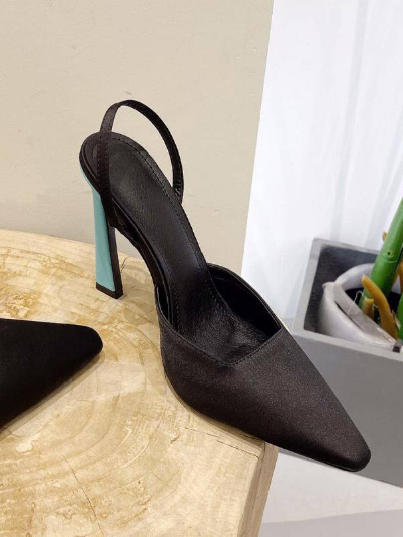 Zwarte Hoge Hakken Damespumps Met Puntige Neus Slingback Stilettl-hak - Zwart