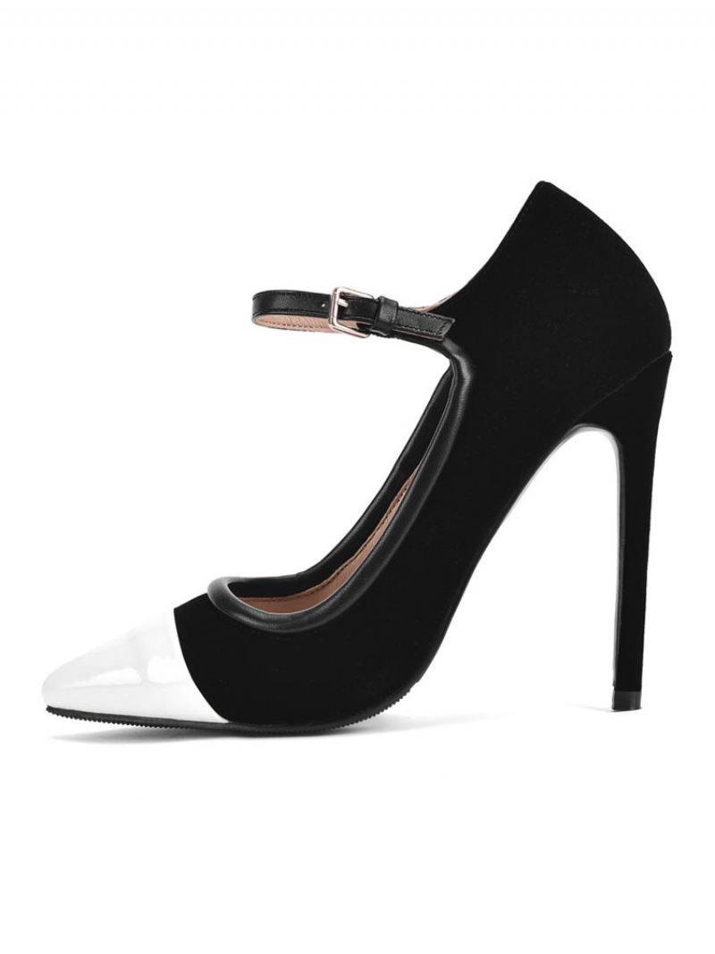 Zwarte Hoge Hakken Mary Jane-pumps Met Puntige Neus Stilettohak Dames - Zwart