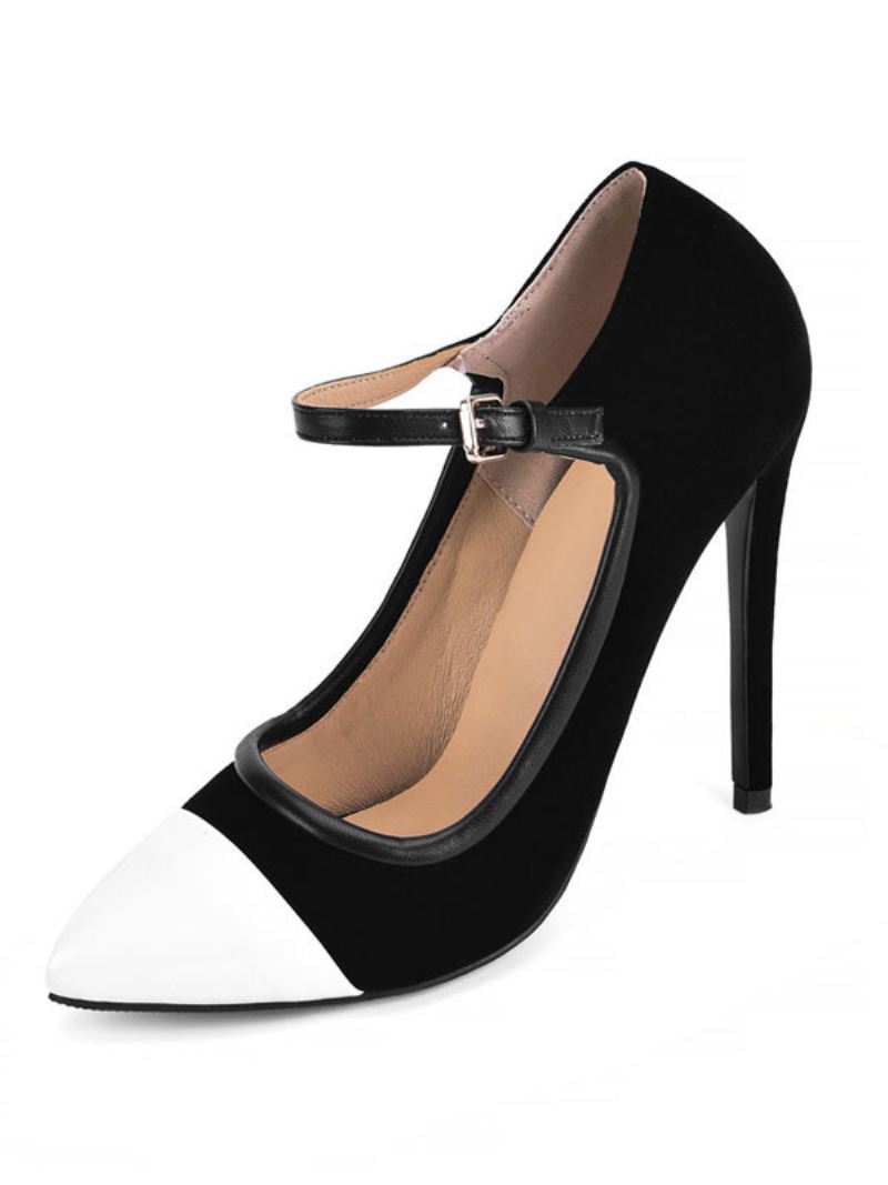 Zwarte Hoge Hakken Mary Jane-pumps Met Puntige Neus Stilettohak Dames - Zwart