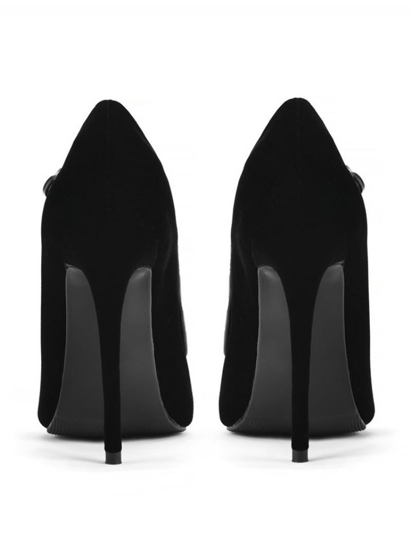 Zwarte Hoge Hakken Mary Jane-pumps Met Puntige Neus Stilettohak Dames - Zwart