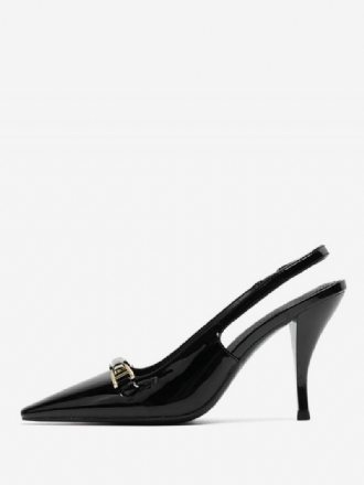 Zwarte Slingback Pumps Dames Hoge Hakken Met Puntige Neus Kettingdetail