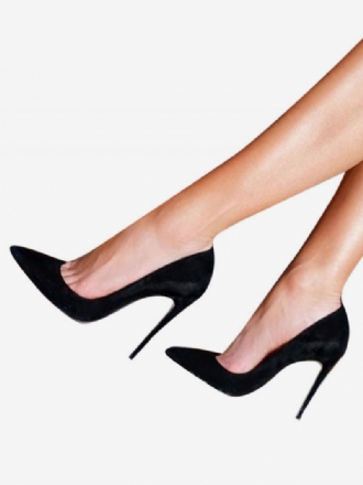 Zwarte Suède Stiletto Hoge Hakken Pumps Met Puntige Neus Dames