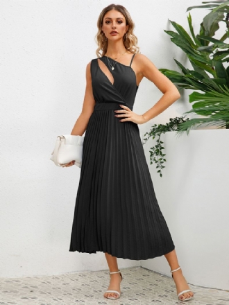 Dames Casual Jurk Uitsnijding Asymmetrische Schouder Ruches Zomer Midi-jurken