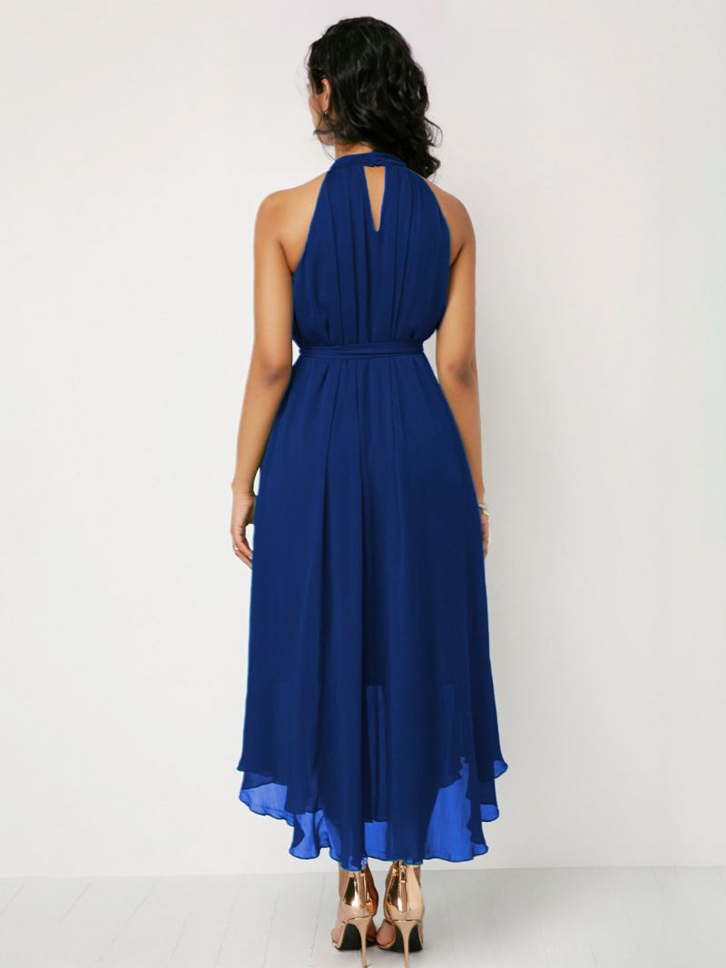 Dames Onregelmatige Jurk Halter Mouwloos Gala Midi-jurk Met Riem Effen Kleur - Blauw