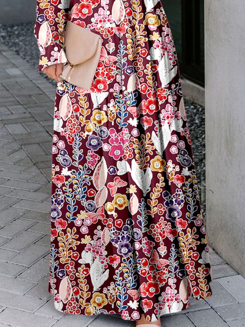 Dames Bloemen Maxi-jurk V-hals Lange Mouwen Boho-jurken - Paars