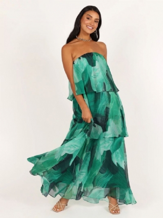 Damesjurk Chiffon Gelaagde Off-shoulder Dagelijkse Casual Maxi-jurken