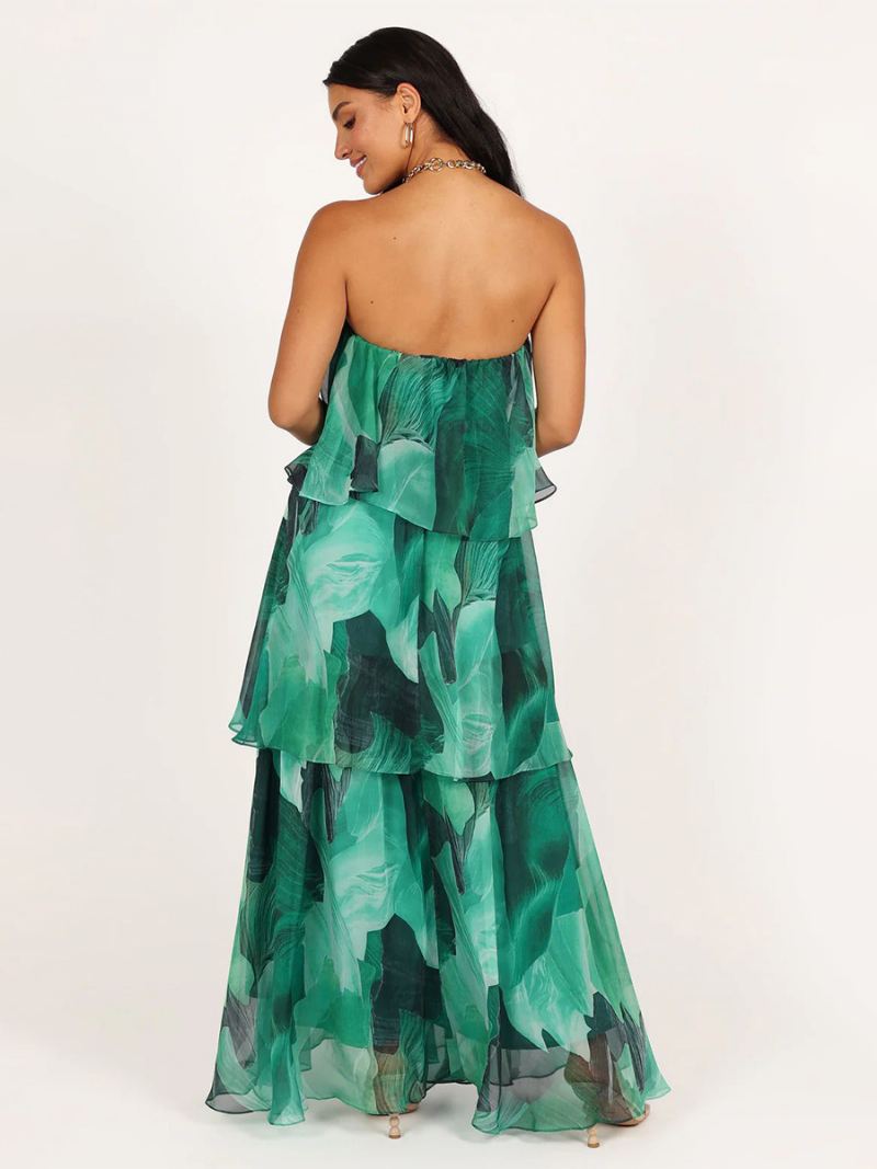 Damesjurk Chiffon Gelaagde Off-shoulder Dagelijkse Casual Maxi-jurken - Groen